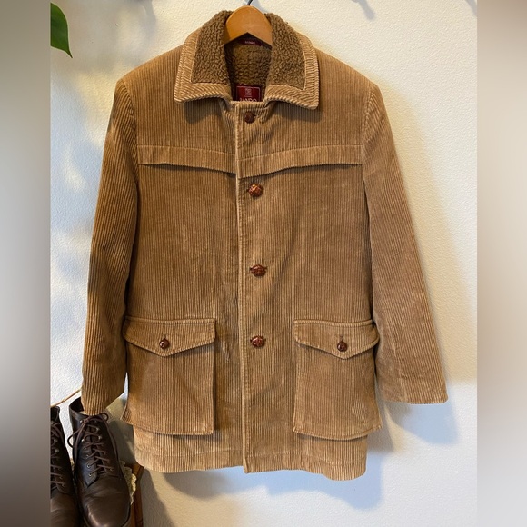 Vintage Bando Corduroy Coat Camel Color Corduroy Jacket with Line Men’s Medium